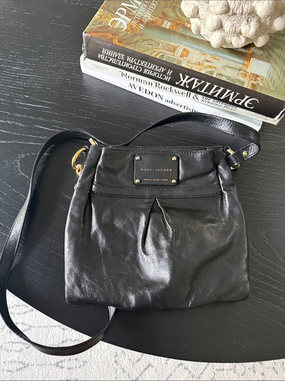 Marc Jacobs East West Pleated Slim Black Leather Crossbody Bag